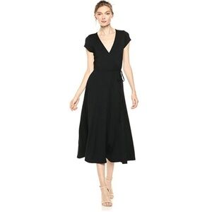 Rachel Pally Frankie Black Modal Jersey Short Sleeve True Wrap Midi Dress